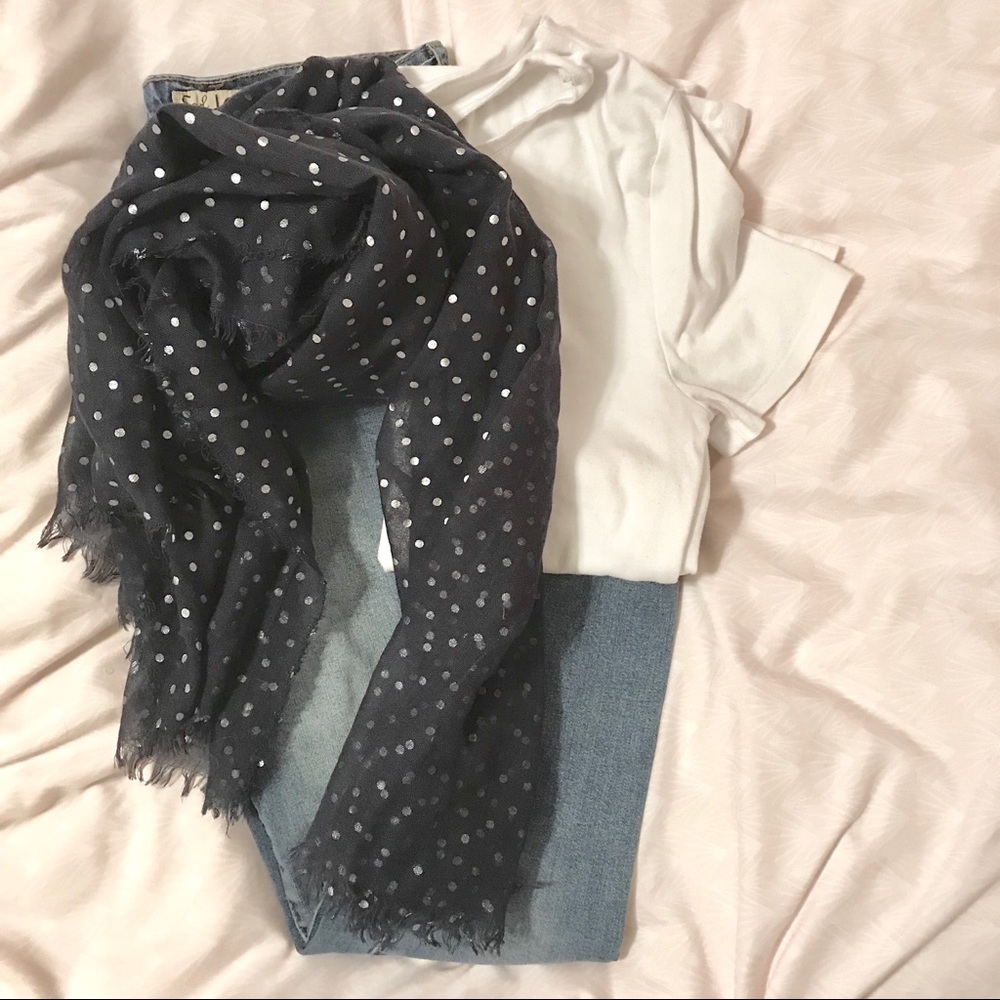 DONATING SOON | Navy polka dot rectangular scarf